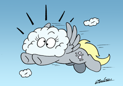 Size: 4790x3343 | Tagged: safe, artist:bobthedalek, derpy hooves, pegasus, pony, atg 2019, cloud, cute, derpabetes, female, flying, head in the clouds, mare, newbie artist training grounds, sky, solo, startled