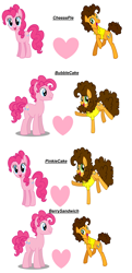 Size: 3072x6348 | Tagged: safe, artist:t-mack56, bubble berry, cheese sandwich, grilled cheese (r63), pinkie pie, earth pony, pony, cheeseberry, cheesepie, female, gay, grilledberry, grilledpie, half r63 shipping, heart, lesbian, male, mare, rule 63, shipping, simple background, stallion, straight, white background