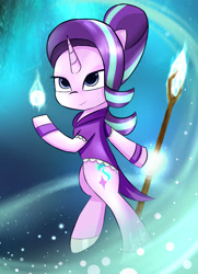 Size: 1560x2150 | Tagged: safe, artist:nicxchy, starlight glimmer, pony, unicorn, bipedal, clothes, mage, magic, robe, solo, staff