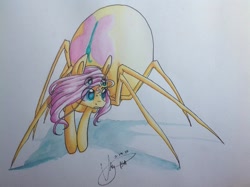 Size: 960x717 | Tagged: safe, artist:ebonytails, fluttershy, drider, monster pony, original species, spider, spiderpony, comic:children of everfree, species swap, spidershy, traditional art