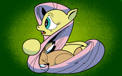 Size: 2000x1250 | Tagged: safe, artist:ced75, idw, bramble, fluttershy, pegasus, pony, spoiler:comic28, snuggling