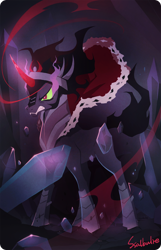 Size: 580x900 | Tagged: safe, artist:raichi, derpibooru import, king sombra, pony, unicorn, angry, glowing horn, magic, solo