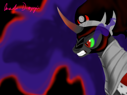 Size: 2048x1536 | Tagged: safe, artist:exiowolf, derpibooru import, king sombra, pony, unicorn, black mane, male, sharp teeth, solo, sombra eyes, stallion