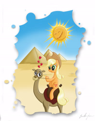 Size: 2466x3132 | Tagged: safe, artist:bartkoju, applejack, camel, earth pony, pony, egypt, heart, sweat