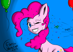 Size: 4500x3200 | Tagged: safe, artist:fiercewendigo, pinkie pie, earth pony, pony, castle sweet castle, balloon, hidden confetti cannon, solo