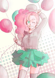 Size: 1060x1500 | Tagged: safe, pinkie pie, human, balloon, humanized, solo