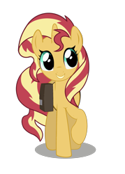 Size: 1575x2198 | Tagged: safe, sunset shimmer, pony, unicorn, equestria girls, female, mare, raised hoof, saddle bag, simple background, smiling, solo, transparent background