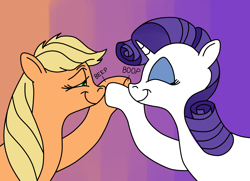 Size: 2338x1690 | Tagged: safe, artist:ced75, applejack, rarity, earth pony, pony, unicorn, spoiler:comic, :t, bedroom eyes, beep boop, boop, eyes closed, female, lesbian, rarijack, shipping, smiling