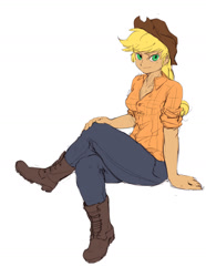 Size: 1280x1719 | Tagged: safe, artist:audrarius, applejack, human, crossed legs, humanized, solo