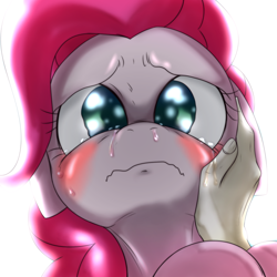 Size: 1000x1000 | Tagged: dead source, safe, artist:ushiro no kukan, pinkie pie, human, comforting, crying, feels, hand, offscreen character, perspective, pov