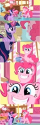 Size: 1924x6028 | Tagged: safe, derpibooru import, pinkie pie, twilight sparkle, twilight sparkle (alicorn), alicorn, earth pony, pony, female, flower, mare, watering can