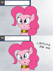 Size: 1280x1707 | Tagged: safe, artist:ask-puppy-pie, artist:egstudios93, pinkie pie, earth pony, pony, ask, behaving like a dog, head tilt, puppy pie, tumblr