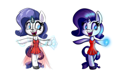 Size: 1800x1100 | Tagged: safe, artist:heir-of-rick, rarity, anthro, unguligrade anthro, chibi, clothes, dress, magic, open mouth, progress, smiling, solo