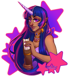 Size: 818x900 | Tagged: safe, artist:artofcarmen, derpibooru import, twilight sparkle, human, dark skin, horned humanization, humanized, nail polish, solo