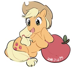 Size: 645x580 | Tagged: safe, artist:kaitarisuru, applejack, earth pony, pony, apple, pixiv, solo