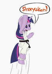 Size: 703x1000 | Tagged: safe, artist:midnight-wizard, derpibooru import, twilight sparkle, pony, bipedal, cosplay, ryu, shoryuken, solo, street fighter