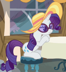 Size: 438x477 | Tagged: safe, screencap, rarity, pony, unicorn, every little thing she does, animated, gif, hangover, headache, solo