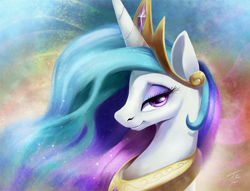 Size: 1200x918 | Tagged: safe, artist:tsitra360, princess celestia, alicorn, pony, bedroom eyes, female, looking at you, mare, signature, smiling, solo