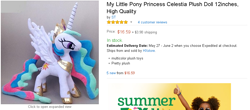 Size: 946x418 | Tagged: safe, artist:onlyfactory, princess celestia, advertisement, amazon.com, bootleg, irl, photo, plushie, printheth thun