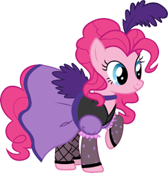 Size: 2810x2879 | Tagged: safe, pinkie pie, earth pony, pony, castle creator, clothes, official, raised hoof, saloon dress, saloon pinkie, simple background, solo, stockings, transparent background, vector