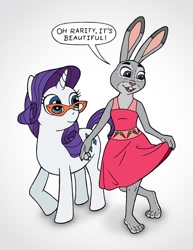 Size: 600x776 | Tagged: safe, artist:johnraptor, rarity, pony, unicorn, beautiful, clothes, crossover, dress, judy hopps, skirt, skirt lift, zootopia