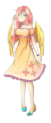 Size: 585x1391 | Tagged: safe, artist:tsuukiusa, fluttershy, human, clothes, dress, eared humanization, humanized, solo, winged humanization