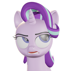 Size: 1280x1280 | Tagged: safe, artist:acrylic, artist:neuronexyt, starlight glimmer, pony, unicorn, 3d, blender, blender eevee, simple background, solo, transparent background, upset