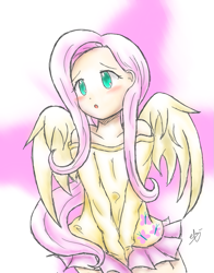 Size: 783x1000 | Tagged: safe, artist:rhythmiccolors, fluttershy, human, clothes, humanized, solo, sweater, sweatershy, winged humanization