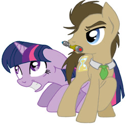 Size: 406x400 | Tagged: safe, artist:inkwell, derpibooru import, doctor whooves, twilight sparkle, sonic screwdriver