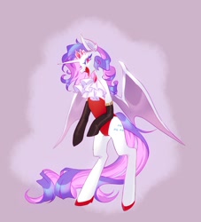 Size: 1280x1408 | Tagged: safe, artist:kkmrarar, rarity, bat pony, pony, bat ponified, clothes, crown, female, jewelry, leotard, mare, open mouth, race swap, raribat, regalia, solo, stockings, thigh highs