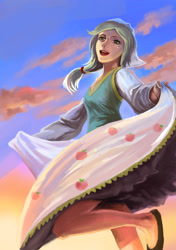 Size: 1748x2480 | Tagged: safe, artist:tiger-type, applejack, human, clothes, dancing, dress, humanized, smiling, solo