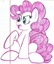 Size: 1280x1506 | Tagged: safe, artist:pearlyiridescence, pinkie pie, earth pony, pony, lined paper, solo, traditional art