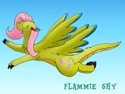 Size: 800x600 | Tagged: safe, artist:kushina13, fluttershy, dragonified, flammie, pixiv, secret of mana, solo, species swap