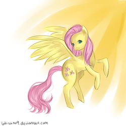 Size: 1000x1000 | Tagged: safe, artist:6hisano9, fluttershy, pegasus, pony, female, flying, mare, smiling, solo