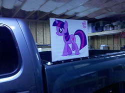 Size: 1024x765 | Tagged: safe, derpibooru import, twilight sparkle, cardboard twilight, implied applejack, photo, truck