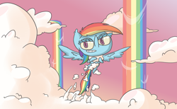 Size: 2000x1232 | Tagged: safe, artist:switchy, derpibooru import, rainbow dash, pegasus, pony, cloud, cloudy, rainbow, solo