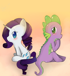 Size: 1200x1300 | Tagged: safe, artist:nasuni, rarity, spike, dragon, pony, unicorn, blushing, cute, male, shipping, sparity, straight