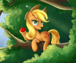 Size: 1300x1080 | Tagged: safe, artist:sakurawolfer, applejack, earth pony, pony, applejack's hat, blonde, blonde mane, blonde tail, female, green eyes, mare, orange coat, solo