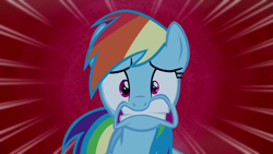 Size: 1280x720 | Tagged: safe, derpibooru import, screencap, rainbow dash, pegasus, pony, 28 pranks later, scared, solo