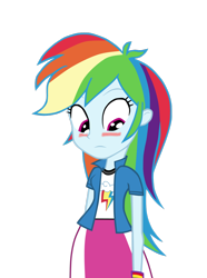 Size: 1024x1376 | Tagged: safe, artist:sagezenol, derpibooru import, rainbow dash, equestria girls, blushing, simple background, solo, transparent background