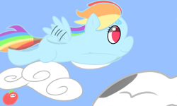 Size: 800x480 | Tagged: safe, artist:an-honest-appul, derpibooru import, rainbow dash, pegasus, pony, cloud, flying, solo, younger