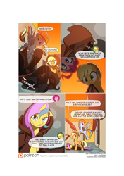 Size: 3541x5016 | Tagged: safe, artist:gashiboka, derpibooru import, applejack, pinkie pie, rainbow dash, oc, oc:gold lily, earth pony, pegasus, pony, comic:recall the time of no return, comic, patreon, patreon logo