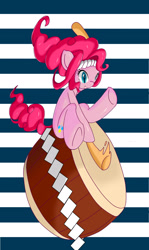 Size: 1908x3191 | Tagged: safe, artist:馬文, pinkie pie, earth pony, pony, drums, headband, pixiv, riding, solo, taiko