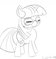 Size: 1113x1161 | Tagged: safe, artist:captain64, derpibooru import, twilight sparkle, glasses, monochrome, nerd, sketch, solo