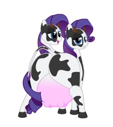 Size: 845x946 | Tagged: source needed, useless source url, safe, artist:shitigal-artust, artist:theunknowenone1, rarity, cow, brahmin, conjoined, cowified, plot, raricow, simple background, sisters, species swap, twins, two heads, udder, white background