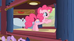 Size: 1366x768 | Tagged: safe, derpibooru import, screencap, pinkie pie, twilight sparkle, earth pony, pony, over a barrel, female, mare, pink coat, pink mane