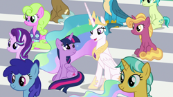 Size: 1920x1080 | Tagged: safe, screencap, citrine spark, daisy, fire quacker, flower wishes, gallus, princess celestia, sandbar, starlight glimmer, twilight sparkle, twilight sparkle (alicorn), alicorn, pony, 2 4 6 greaaat