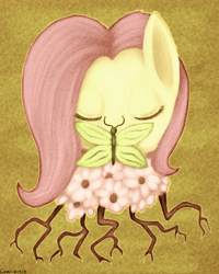 Size: 900x1125 | Tagged: safe, artist:comickit, fluttershy, butterfly, pegasus, pony, eyes closed, flower, solo