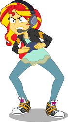 Size: 1010x1800 | Tagged: safe, artist:seahawk270, sunset shimmer, better together, equestria girls, game stream, angry, clothes, controller, female, gamer sunset, headset, jacket, leather jacket, pants, psycho gamer sunset, shoes, simple background, sneakers, solo, transparent background, vector