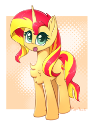 Size: 1284x1679 | Tagged: safe, artist:puetsua, sunset shimmer, pony, unicorn, :p, chest fluff, cute, female, looking at you, mare, shimmerbetes, silly, solo, tongue out